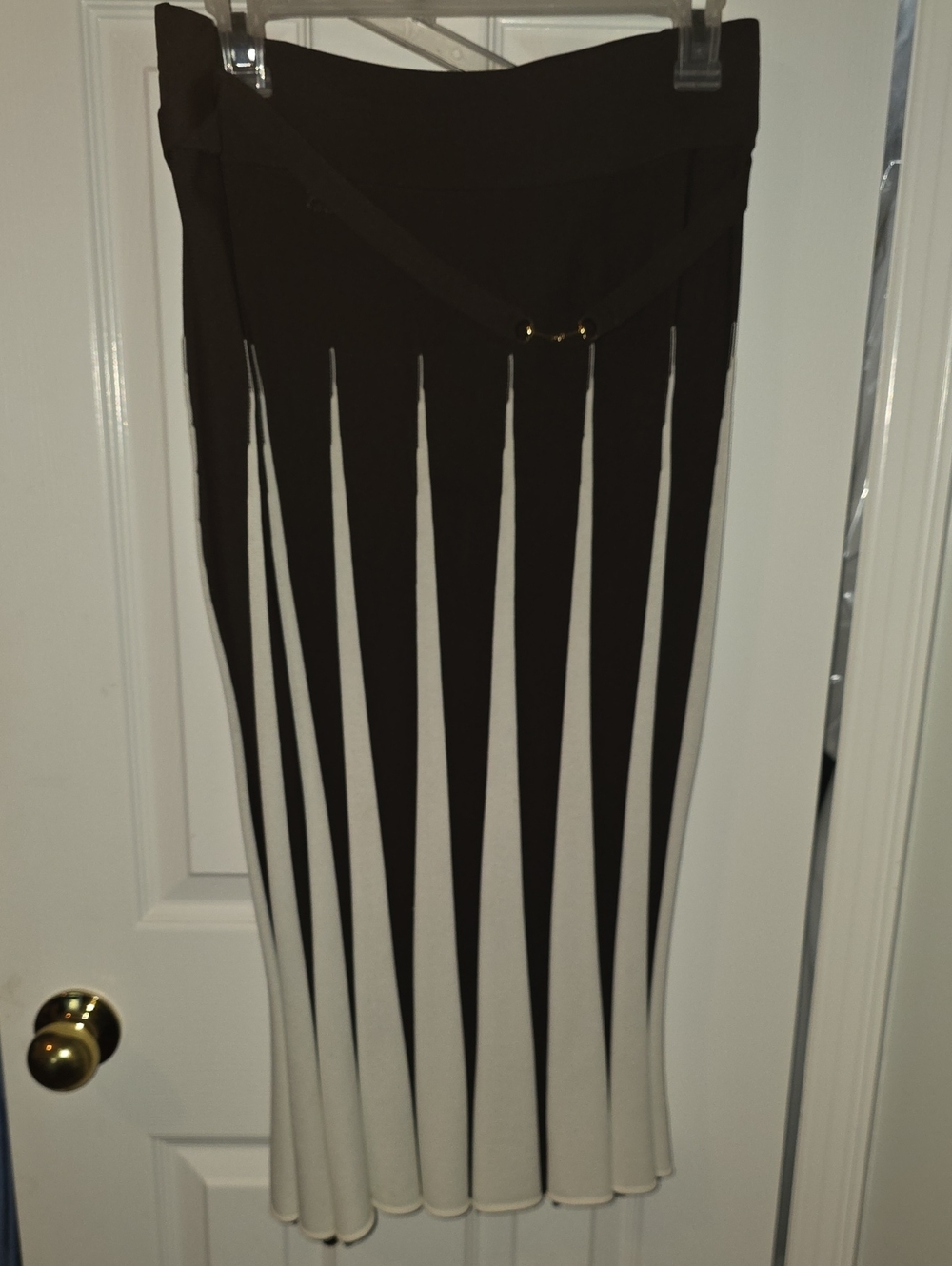 Chocolate Brown and Cream Maxi Skirt with Vertical Panel Design